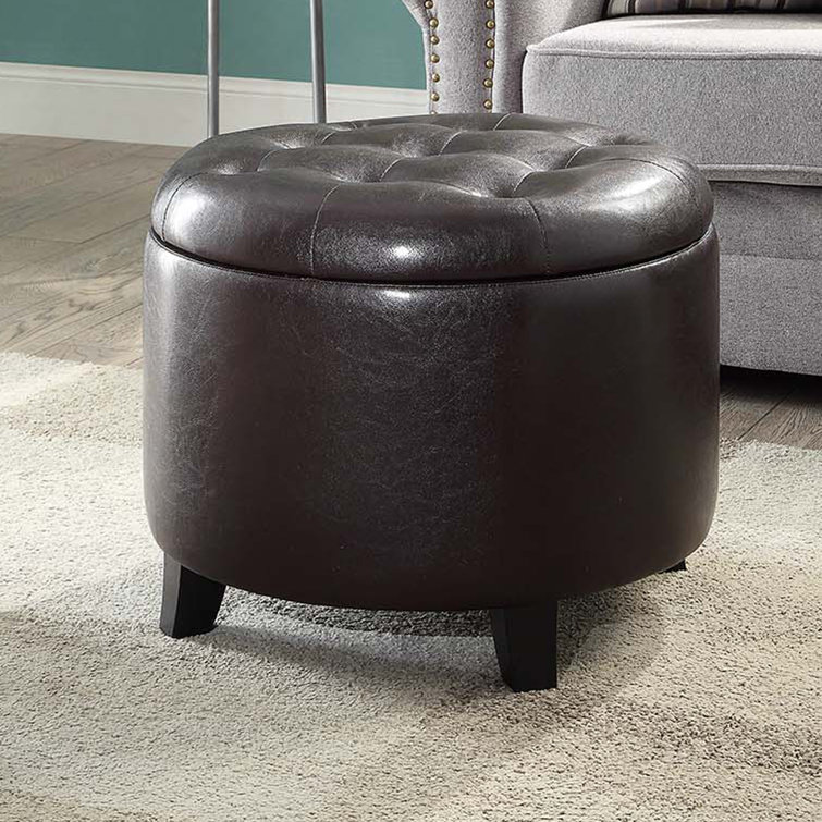 Lark Manor Amable 19.75" W Leather Round Storage Ottoman & Reviews | Wayfair